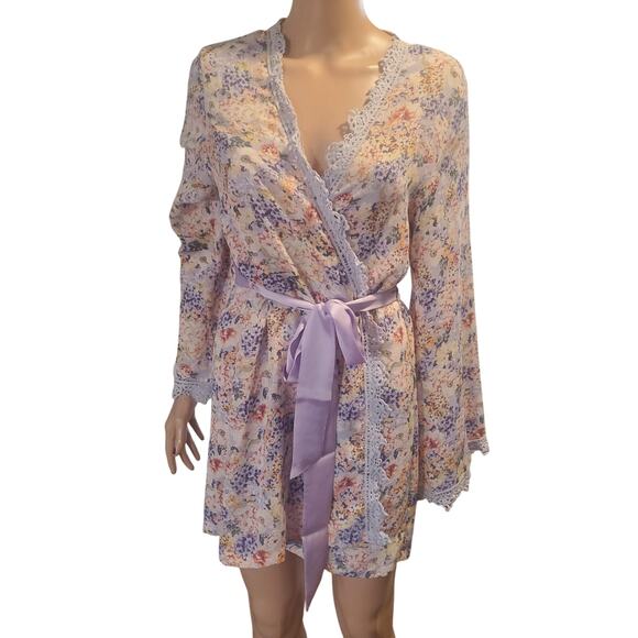 In Bloom By Jonquil Size S/M Romper (S) Robe Set (M) Spring Floral Purple Orange - Picture 1 of 12